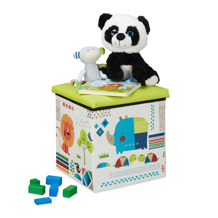 Relaxdays Sitzhocker Kinder, Tier-Design, Sitzbox faltbar, mit Stauraum, Sitzwürfel, HxBxT 31 x 31 x