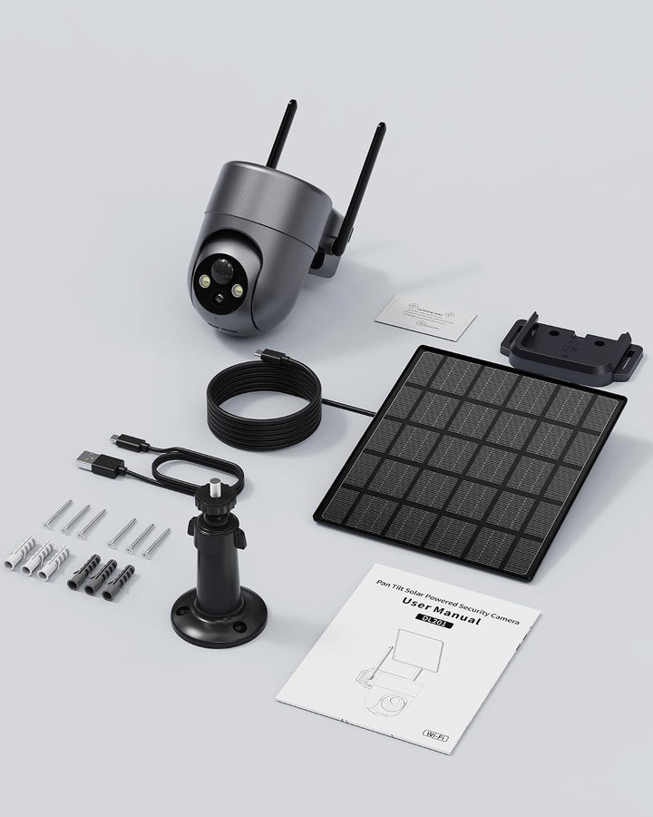Überwachungskamera Aussen Solar WLAN, Kamera Überwachung Aussen Akku Wifi-grau, Wifi-grau