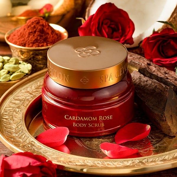 SPA CEYLON Cardamom Rose Body Scrub, 200 g ayurvedisches Körperpeeling mit Kardamom, Rose und Reiskl