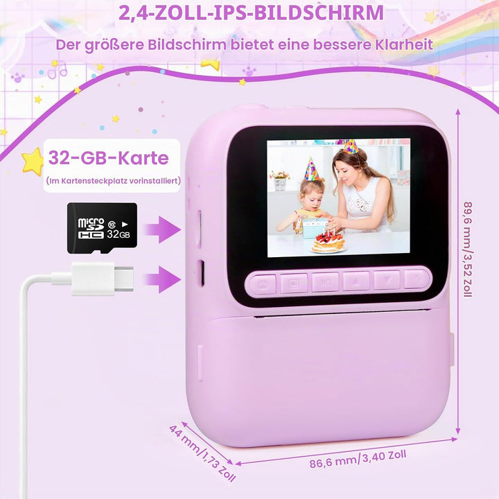 Sofortbildkamera Kinder, 2.4 Zoll Bildschirm Kinderkamera Sofortbildkamera mit 32GB Karte &amp; 5 Rollen