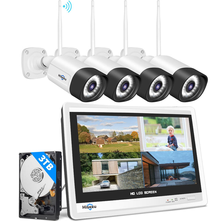 【5MP+3TB Festplatte】 Hiseeu Überwachungskamera Set Aussen WLAN mit 12&