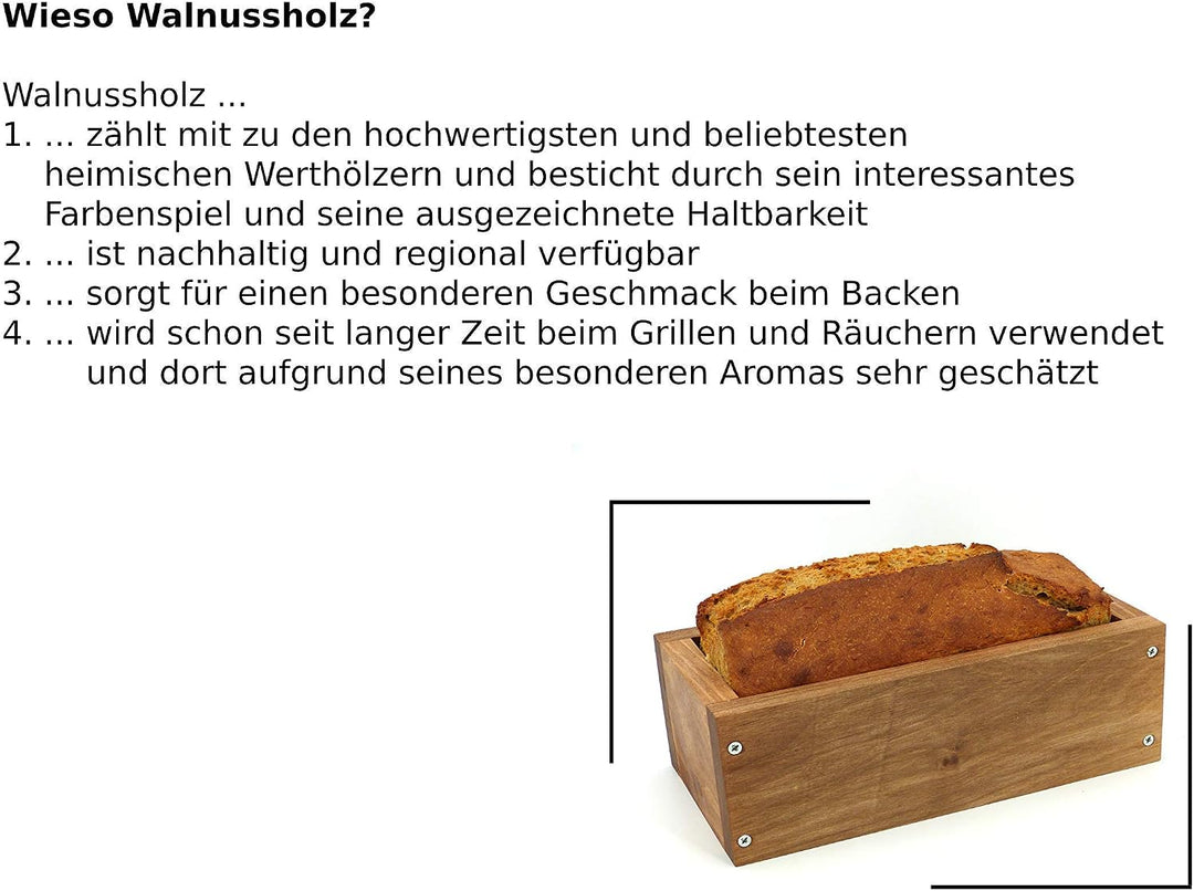 Holzwerk Premium Brot-Backform - hitzebeständiges massives Walnuss-, Birnen-, Apfel-holz – hochwerti