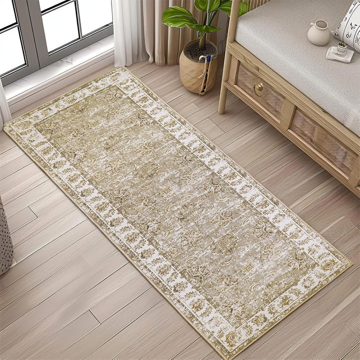 TOPICK Läufer 60x210cm Dünner Teppichläufer Flur Grau Faltbarer Teppich Vintage Teppiche rutschfeste