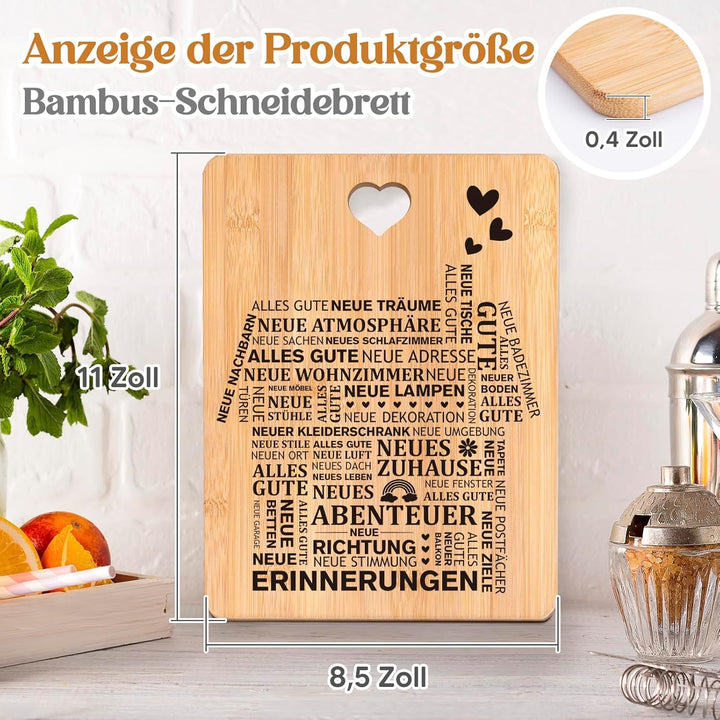 Einzugsgeschenke Haus - Bambus Schneidebrett Geschenk zum Einzug ins Haus, Richtfest Geschenk, Einwe
