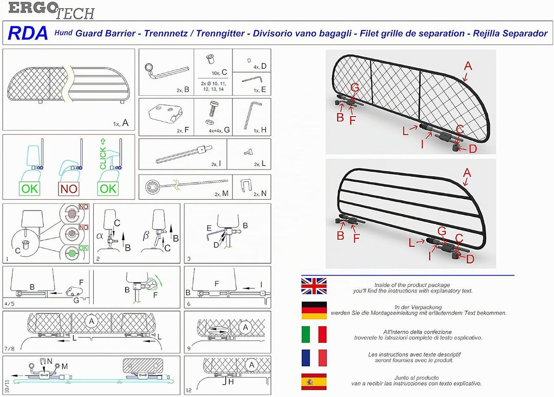 ERGOTECH Trennnetz Trenngitter für Volkswagen Multivan T6, RDA65-XL16 kvw012, für Hunde und Gepäck