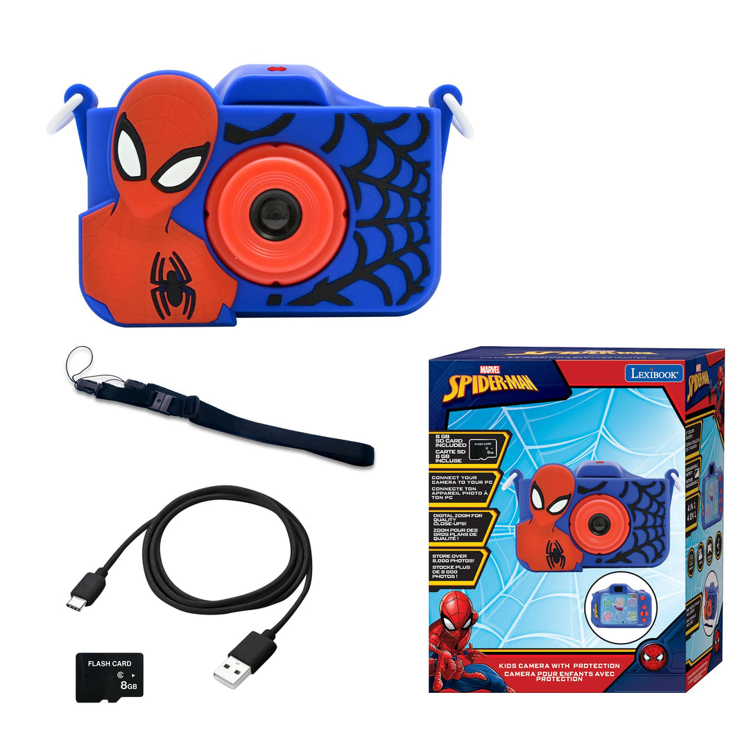 Lexibook, Spider-Man, 4-in-1 Kamera für Kinder mit Schutz, Foto-, Video-, MP3- und Spielfunktionen,