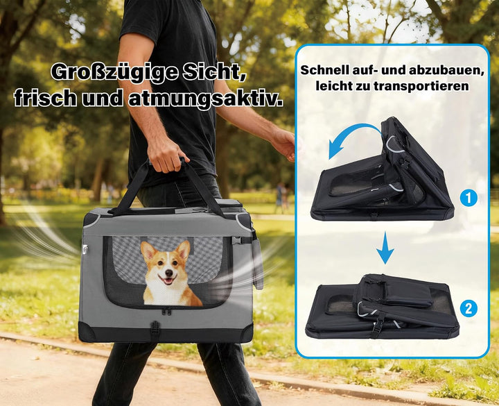 Zedelmaier Hundebox Faltbar Hundetransportbox Auto robust Transportbox für Hund &amp; Katze Gross Hundet