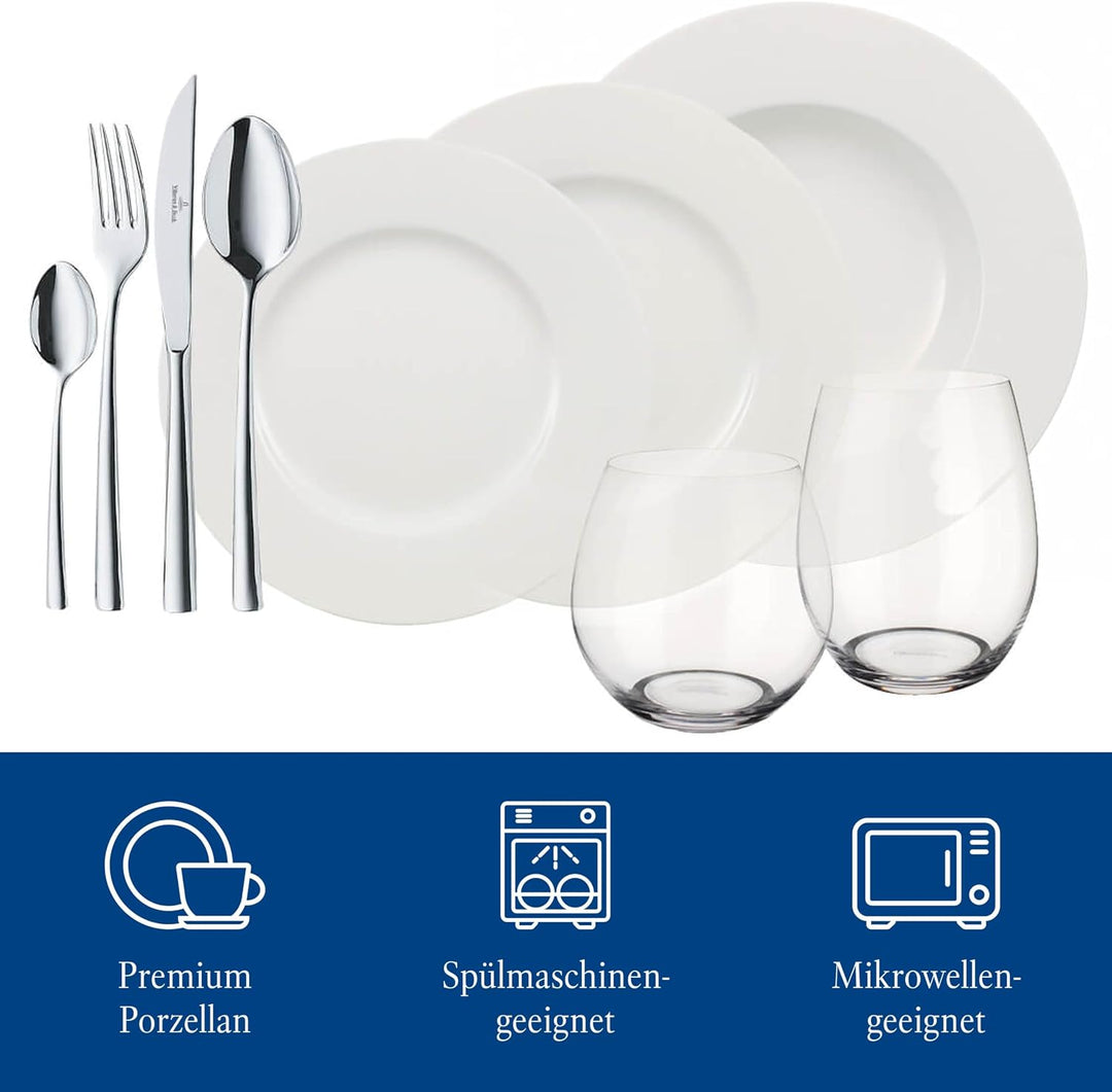 Villeroy und Boch - Wonderful World White 4 Friends Tafel Set, 36 tlg. Service für Feste, Premium Po