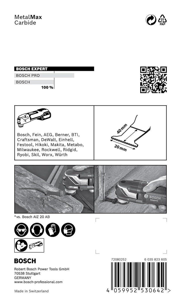 Bosch Professional 1x Sägeblatt Expert MetalMax AIZ 20 AIT (für Stahl, Edelstahl, Breite 20 mm, Zube