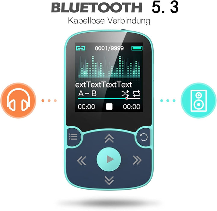 AGPTEK MP3 Player &amp; Schutzhülle Bluetooth 5.3 Sport 64GB mit 1,5 Zoll TFT Farbbildschirm, Mini Musik