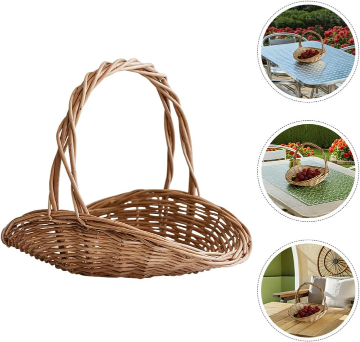 BESTonZON Picknickkorb Rattan Handgewebter Kleiner Obst und Blumenkorb mit Griff für Vielseitige Out