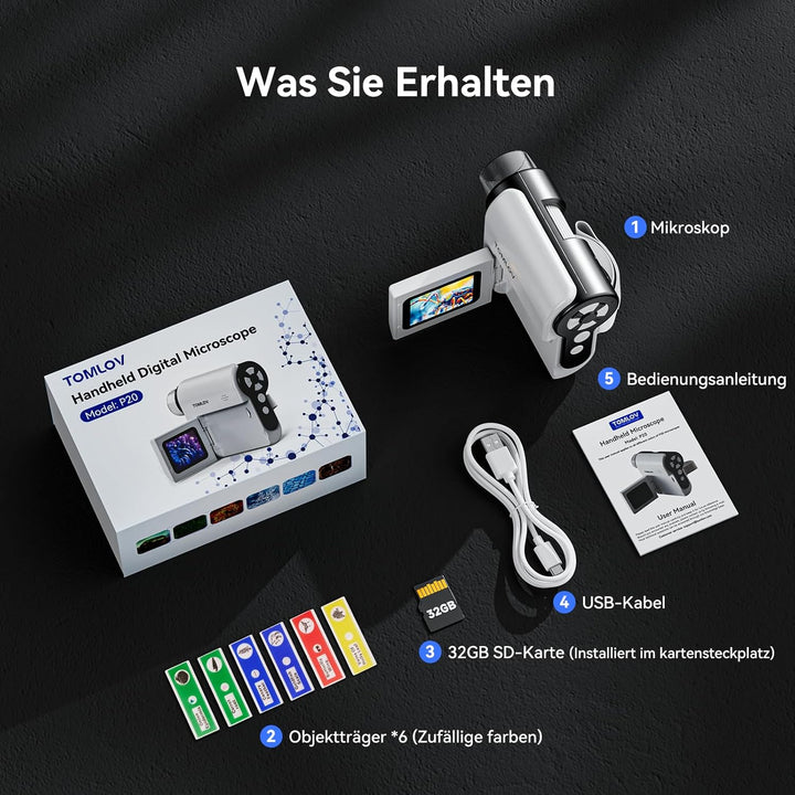 TOMLOV P20 Handheld Digital Mikroskop für Kinder, Mehrere Taschenmikroskop, Tragbare 1080P DV-Kamera