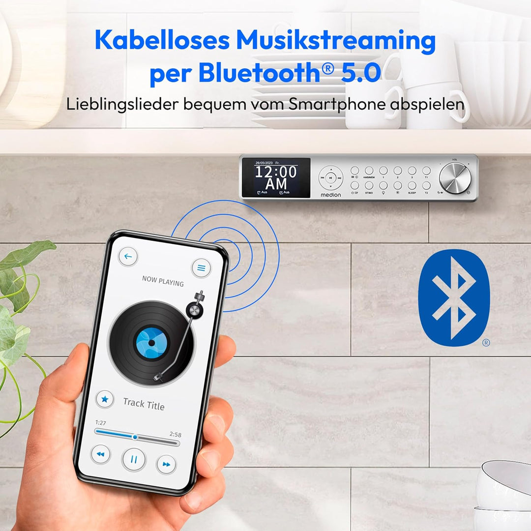 MEDION P66750 Küchen Unterbauradio (DAB+ Küchenradio, PLL UKW Radio, dimmbares TFT Farbdisplay, Koch