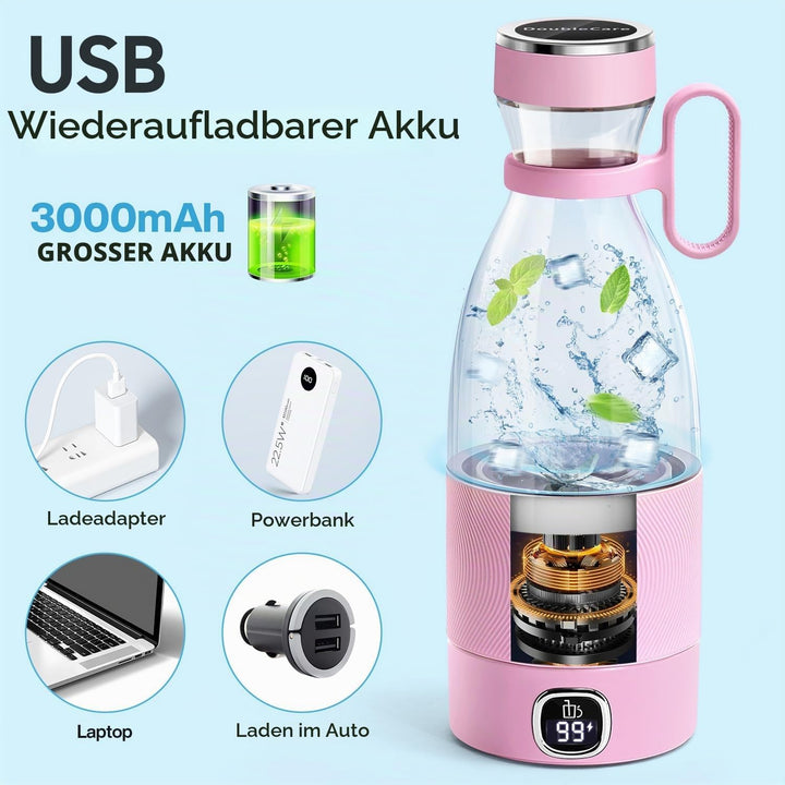 DoubleCare Tragbarer Mixer, 6-Klingen-Elektrischer Mini-Mixer mit Led-Anzeige, 350 ml Minimixer für