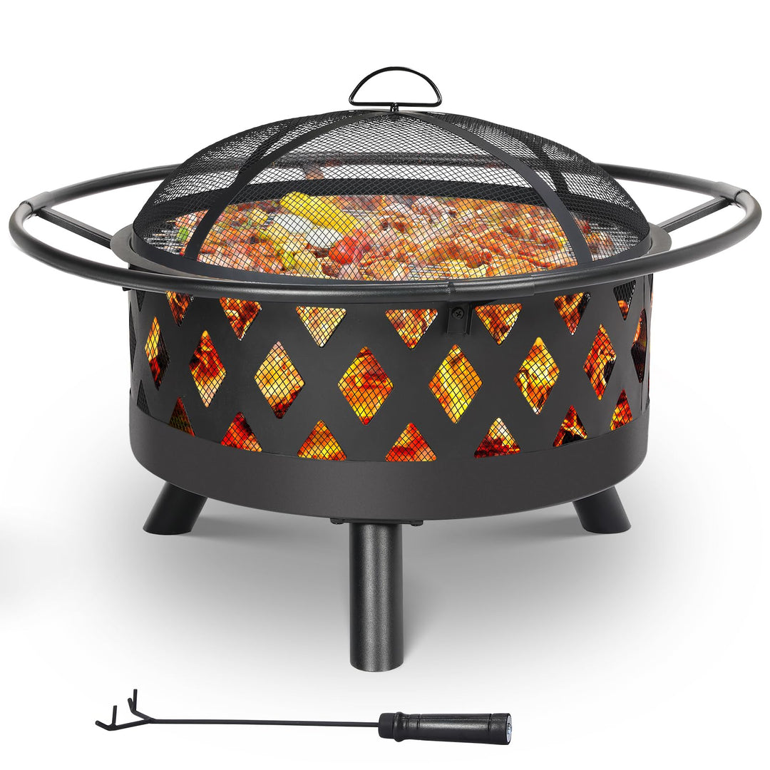 Feuerschale, Feuerschalen für den Garten, Ø 81cm Feuerschale mit funkenschutz und Schürhaken, Feuerk