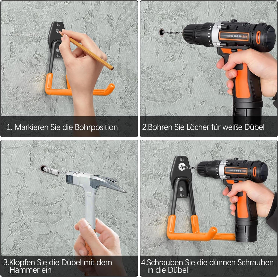 3-H Wandhaken Garage, Doppelhaken 14 Stück, Wandhaken Schwerlast für Leiter, Geräte, Luftschlauch, G