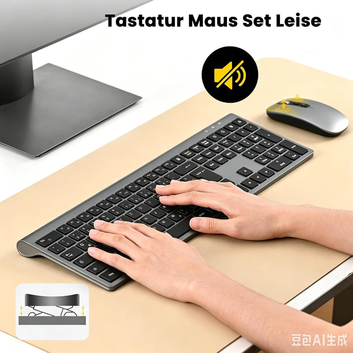 cimetech Tastatur Maus Set Kabellos, Ultra-Dünne Wiederaufladbare Kabellose Tastatur und Maus Ergono