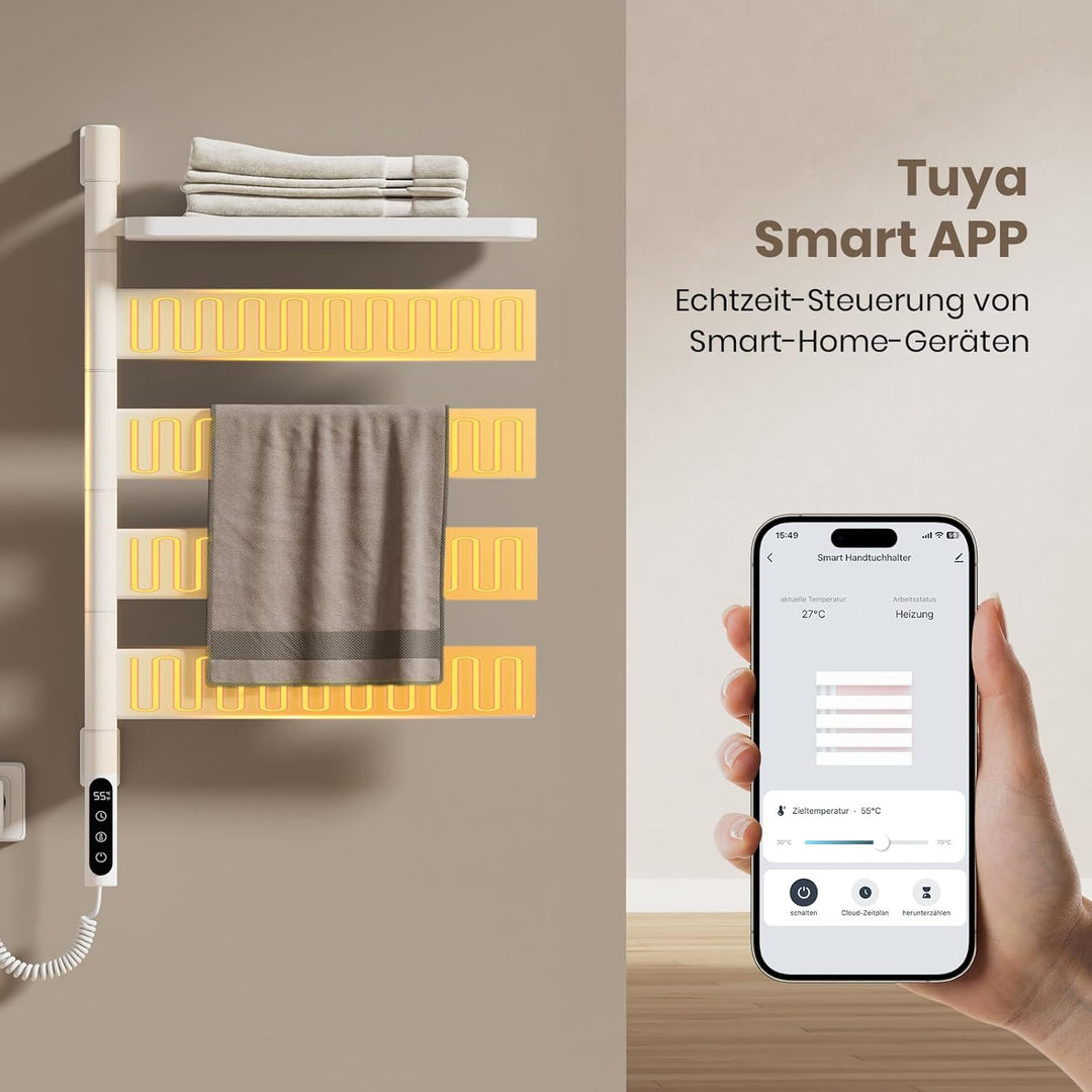 EMKE Handtuchheizkörper Elektrisch 76 x 45 cm, WiFi Smart Thermostat elektrischer Badheizkörper, 180