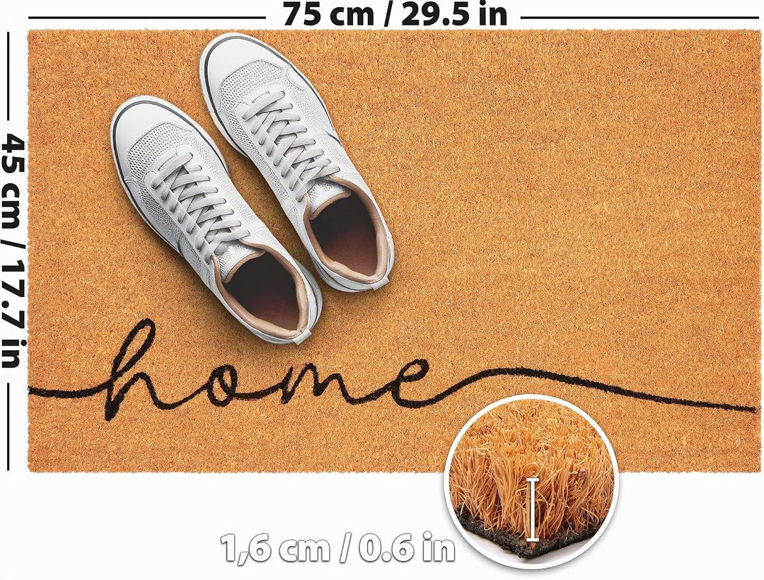 BRUBAKER Fussmatte für Aussen und Innen - Home - 45 x 75 cm Schmutzfangmatte aus 100% Kokos - Antiru