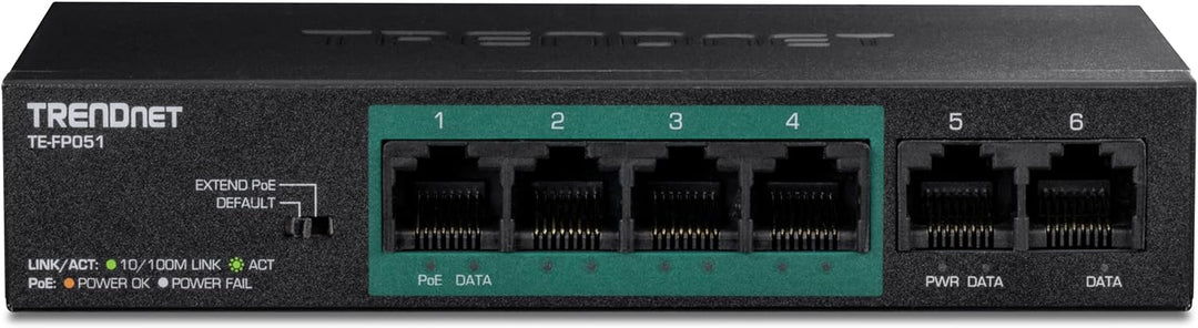 TRENDnet TE-FP051 5-Port Unmanaged Fast Ethernet PoE + -Schalter mit grosser Reichweite, 4 x PoE + -