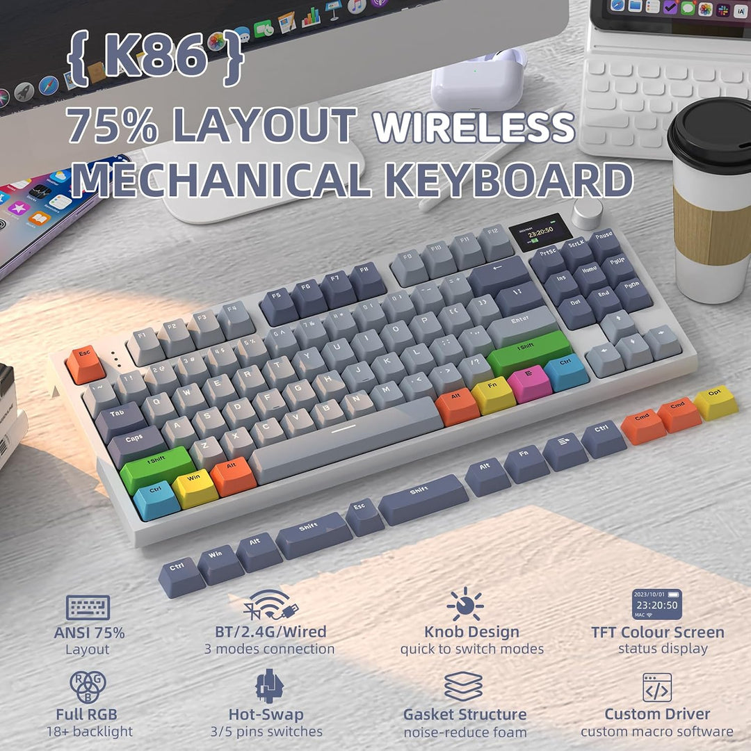 VGN GAMEPOWER RK86PRO Mechanische Gaming Tastatur Kabellos 75% Prozent TKL, 2,4G Wireless/Bluetooth/