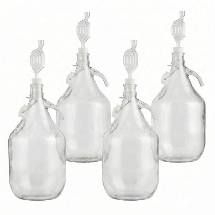 lilawelt24 4X 5L Glasballon Gärbehälter Set mit Bügelverschluss, Henkel, Gärrohr &amp; Stopfen, für Wein