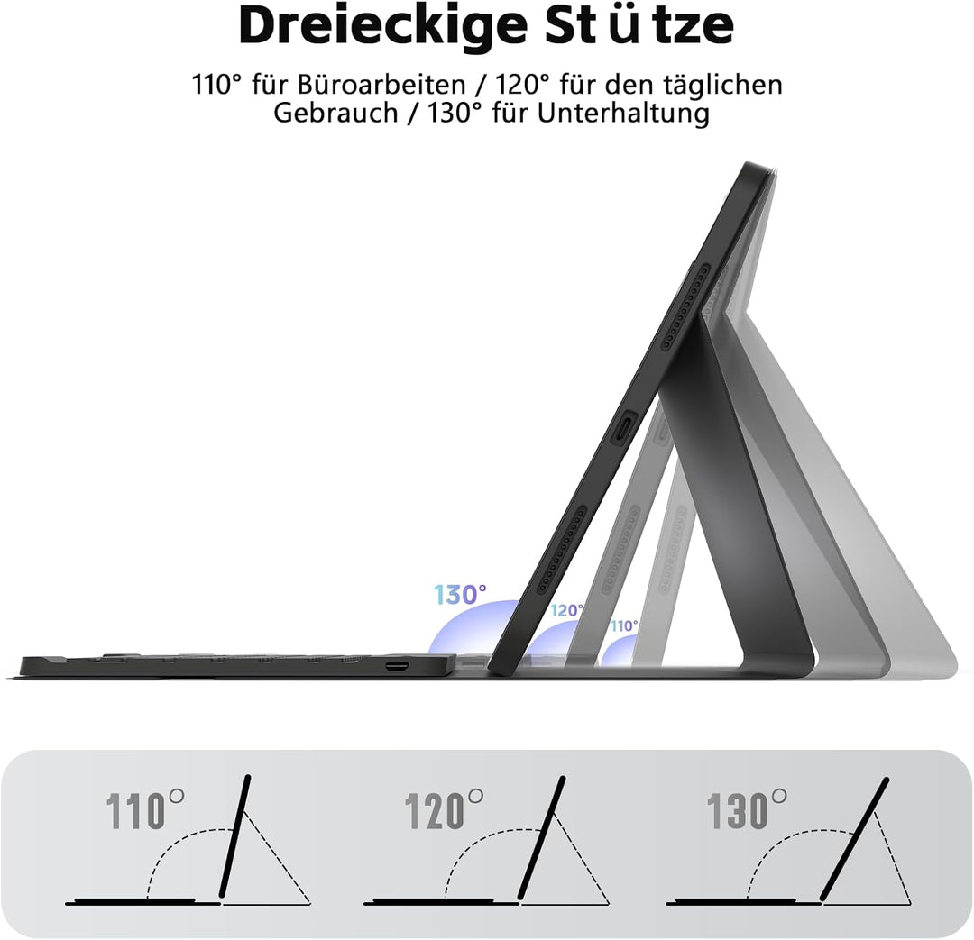 Hülle mit Tastatur für iPad Air 11 Zoll M4/M3/M2 &amp; Air 5./4. Gen,Soft Touch DE Schwarz Deutsch, DE S