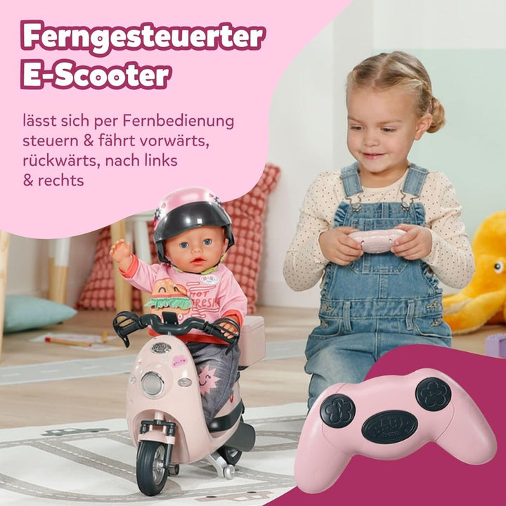 BABY born E-Scooter, Ferngesteuerter Roller mit Ladestation zum Aufladen Spielen, für 43cm Puppen, 8