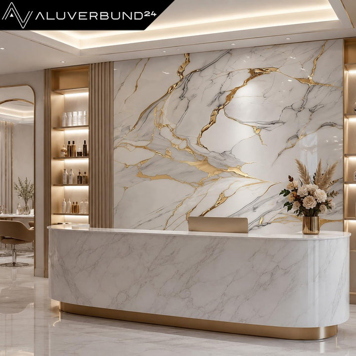 AMON Wandpaneele 122x244cm in Marmor- Granit-Optik (Aurora Gold) ideal als Duschrückwand Badrückwand