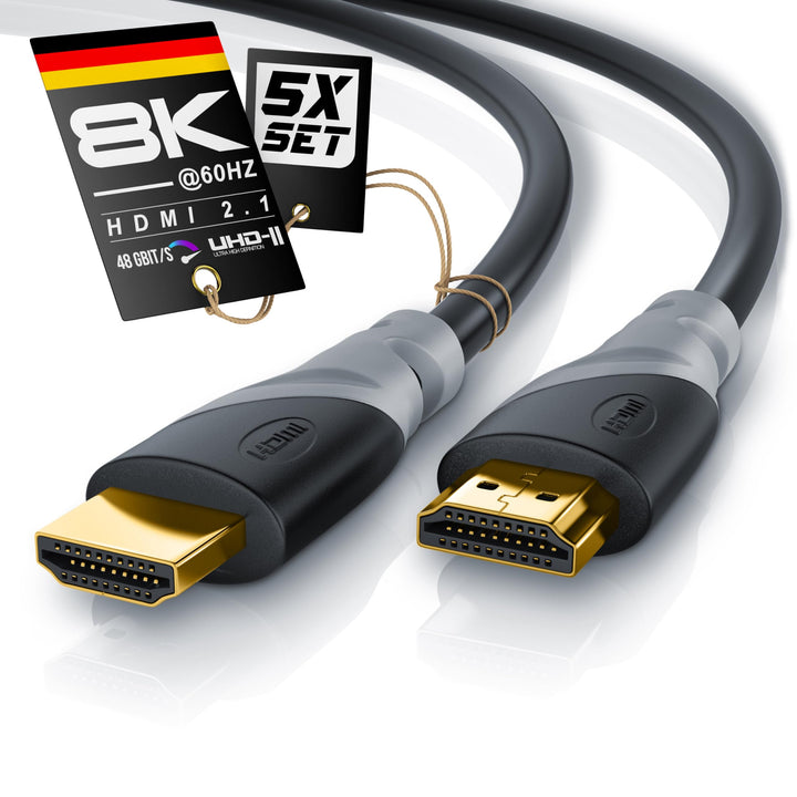CSL - 0,5m 5er-Pack 8k / 4k HDMI Kabel 2.1/2.0-8K @ 60Hz - 4K @ 120Hz - 48 Gbit/s - 3D - Ultra High