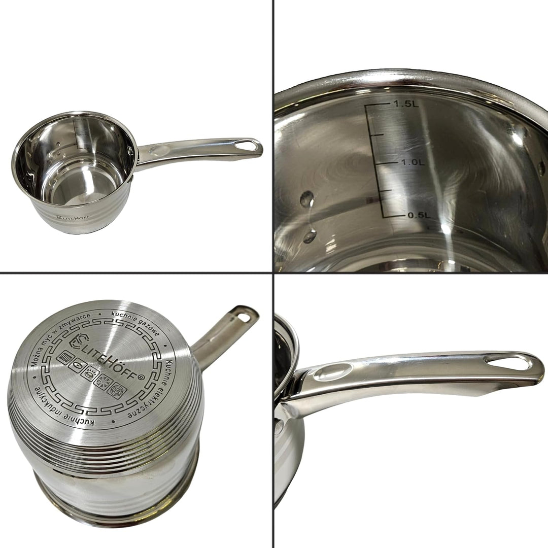 EliteHoff Stielkasserolle 7-Lagen Edelstahl Kasserolle mit Deckel, Kochtopf Induktion, Topf für alle