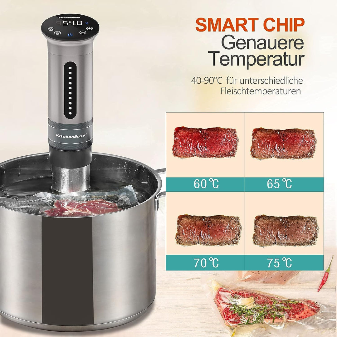 KitchenBoss Sous Vide Garer Stick Präzisionskocher•1100W •360° Zirkulation•40℃-90℃ Temperaturbereich