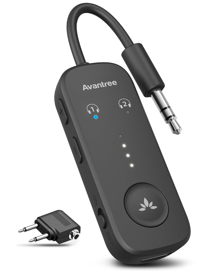 Avantree Relay - Premium Flugzeug Bluetooth 5.3 Adapter für alle Kopfhörer, apt-X geringe Latenz, un
