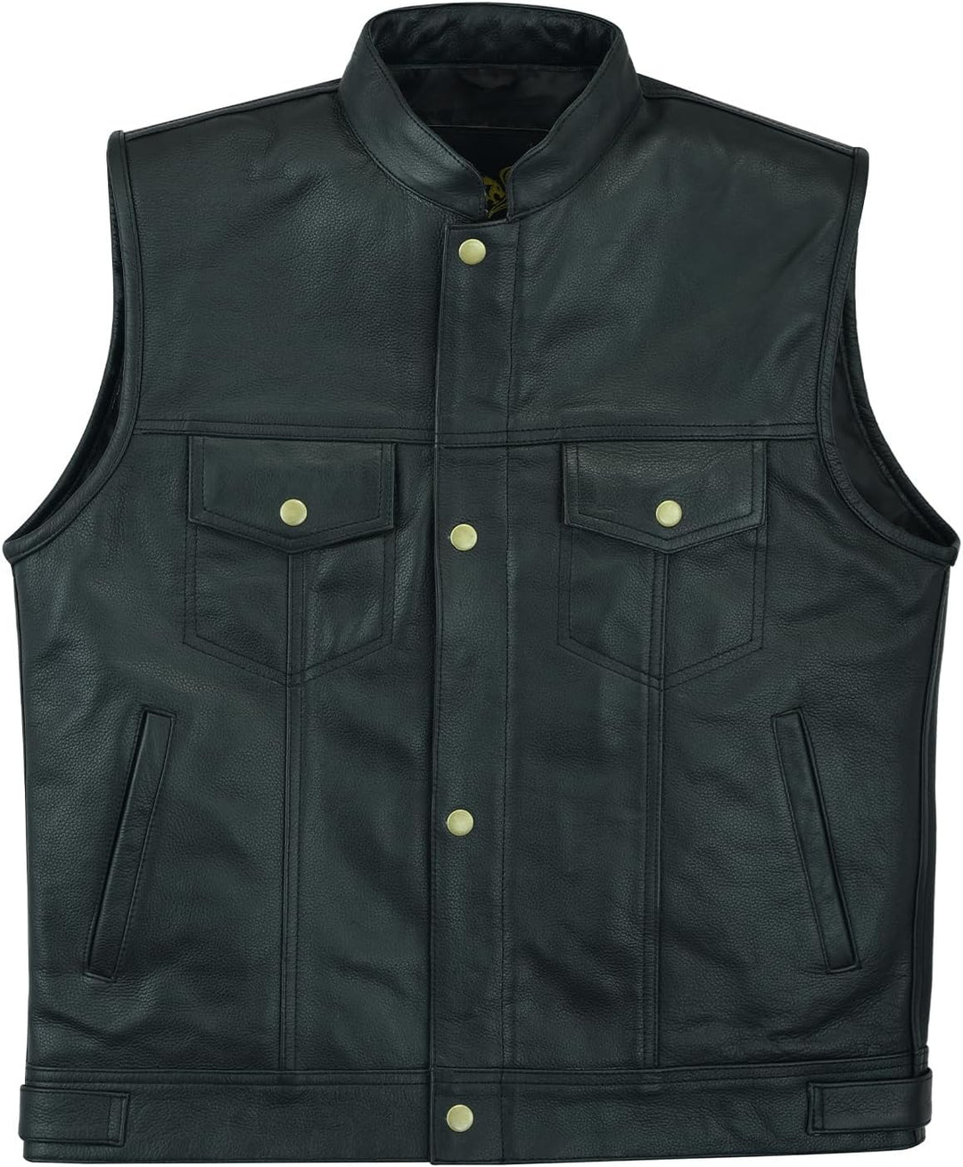 Leatherick Herren Biker Weste aus echtem Leder mit offenen Knöpfen für Reiten und modische Weste (XL