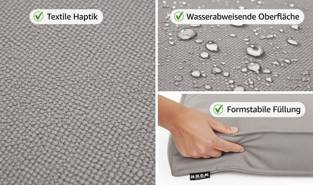 H.O.C.K. Sitzkissen Outdoor Stuhlkissen Classic Uni – UV-beständig, wasserabweisend, Fleckschutz – G