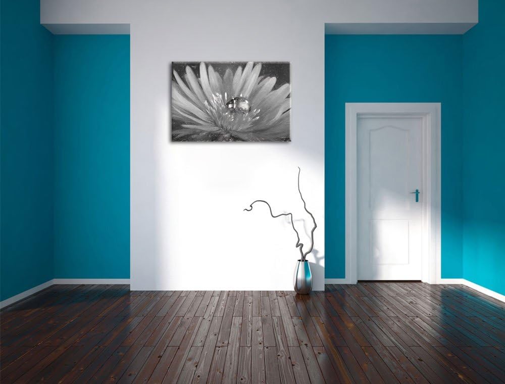 Pixxprint Marienkäfer auf Blume als Leinwandbild/Grösse: 100x70 cm/Wandbild/Kunstdruck/fertig bespan