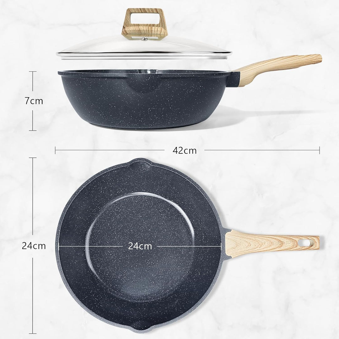 GiPP Schmorpfannen Bratpfannem 24cm Hoher Rand, Antihaft Wokpfanne mit Deckel, 2.5L Keramik-Antihaft
