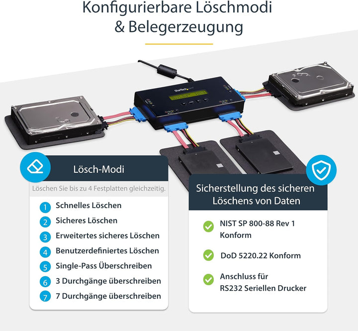 StarTech.com SSD/HDD Festplattenlöschgerät mit 4 Steckplätzen - 2,5" &amp; 3,5" SATA - Selbständiges Sic