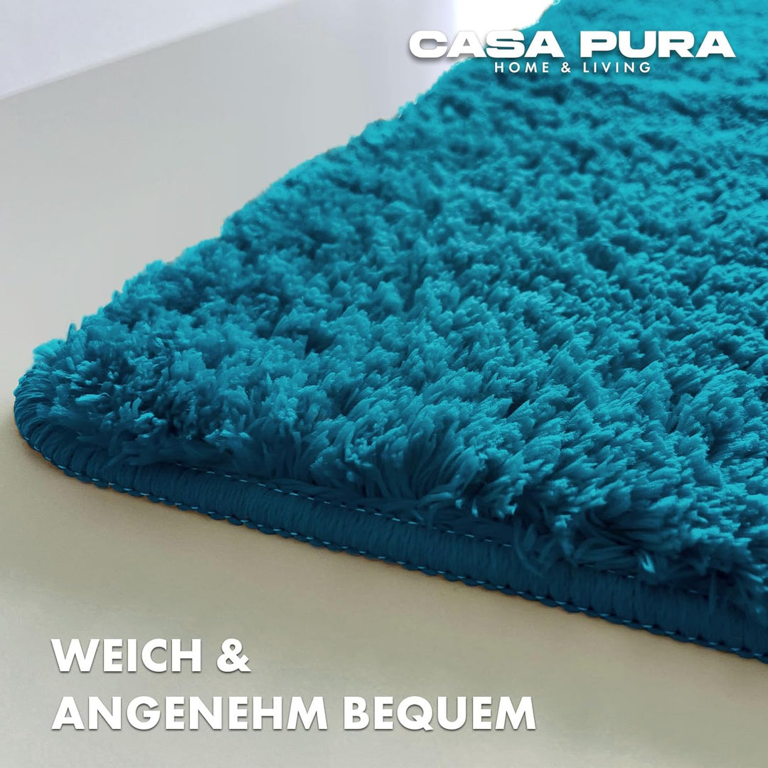 casa pura Badematte türkis weicher, Flauschiger Badezimmerteppich in Shaggy Optik, Badvorleger rutsc