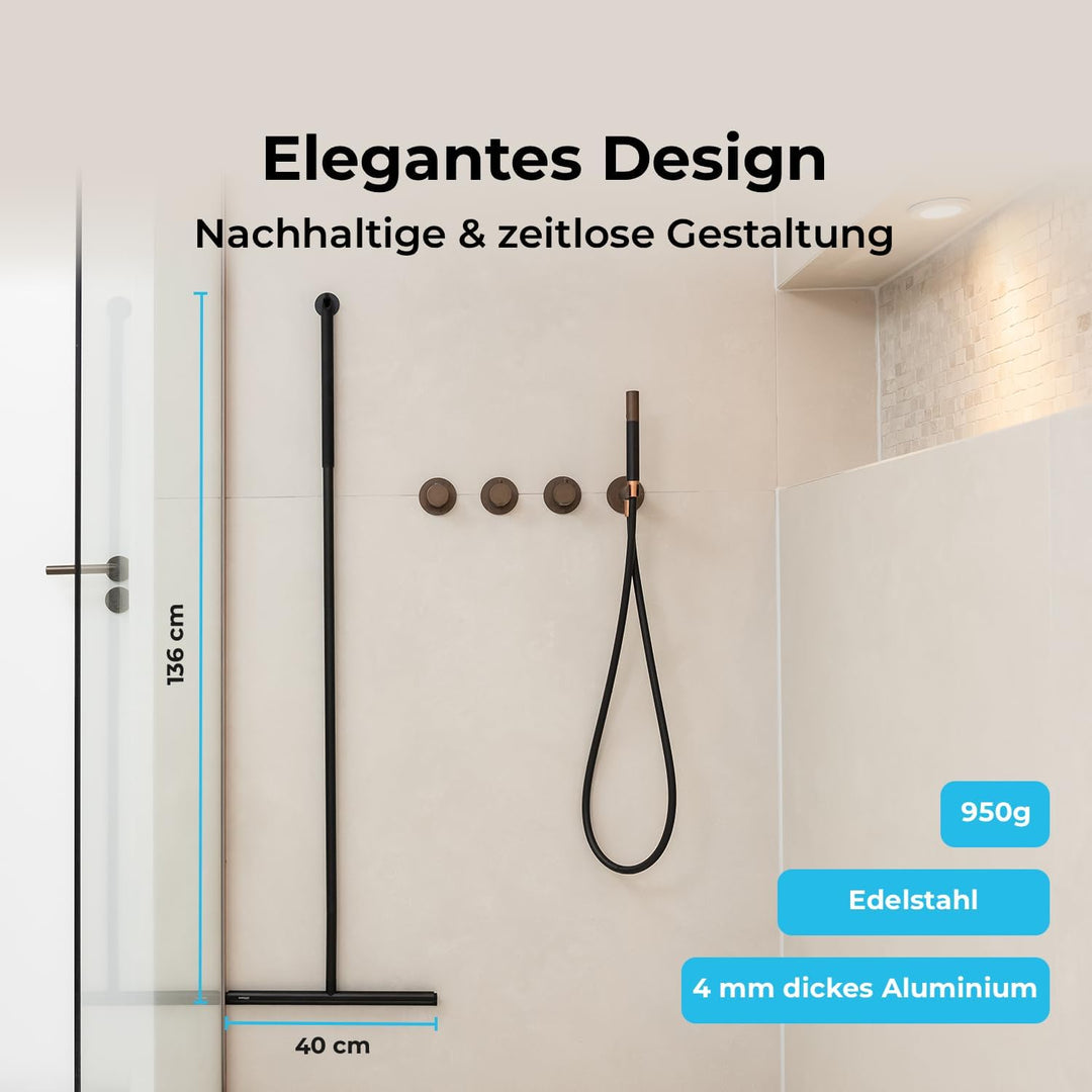 Sanova Luxus Silikon Abzieher Boden &amp; Duschabzieher Schwarz - 136 x 40 cm - Fliesen &amp; Duschwand Abzi