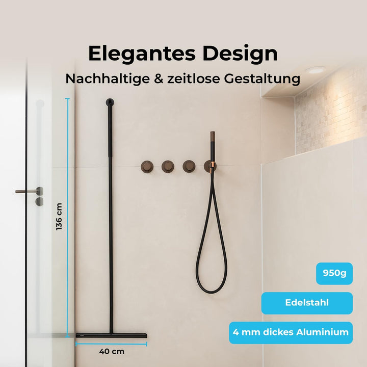 Sanova Luxus Silikon Abzieher Boden &amp; Duschabzieher Schwarz - 136 x 40 cm - Fliesen &amp; Duschwand Abzi