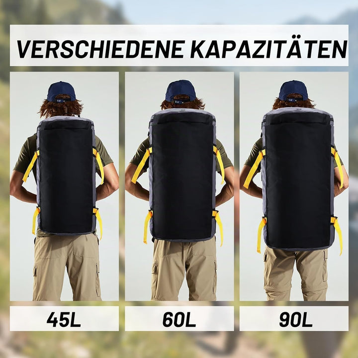 MIER Grosse Sporttasche wasserdicht Sportrucksack mit Schuhfach umwandelbar in Rucksack, 45L/60L/90L