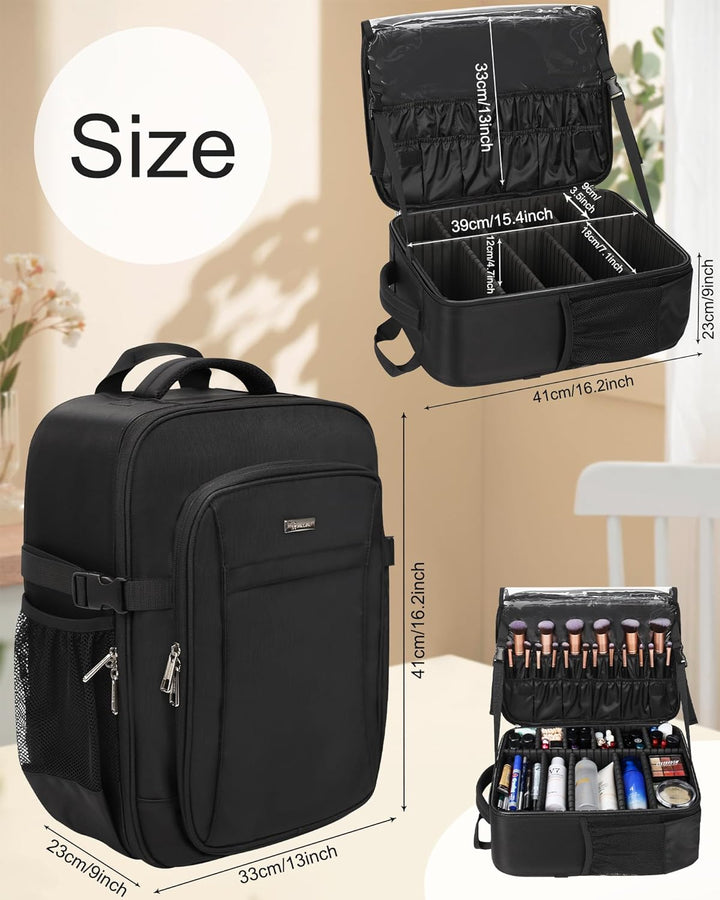 Make-up Rucksack, Profi Reise Make-up-Koffer Set für Frauen – XL Kosmetik-Organisierer mit Pinselauf