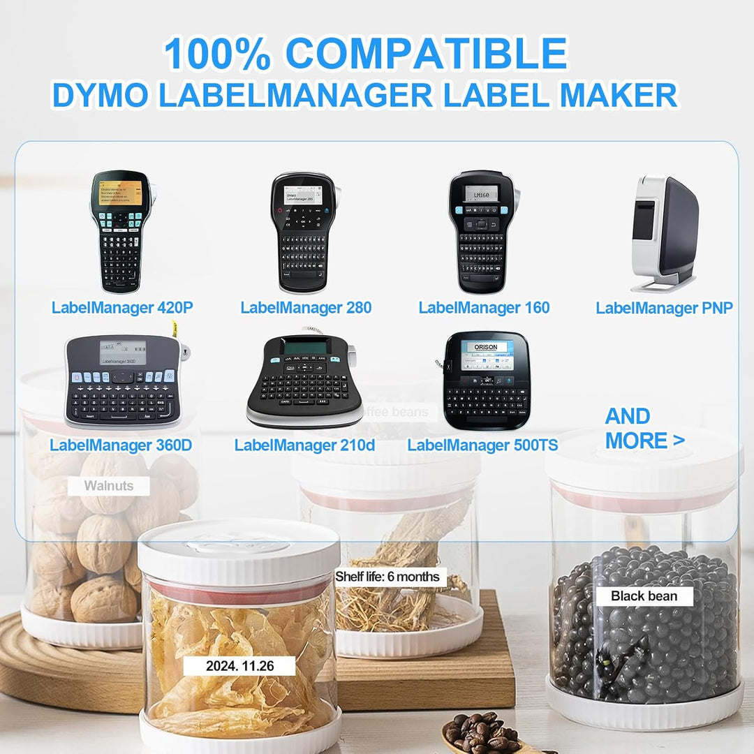A45017 Kompatibel mit Dymo D1 Etikettenband (12mm x 7m) Ersatz für Dymo LabelManager 160 220P 280 36