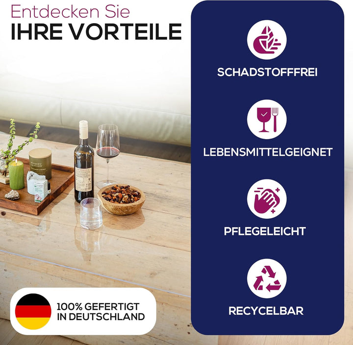 BEAUTEX Tischdecke transparent 2 mm glasklar V-Kante Rechteckig 40x120 | Tischschutz &amp; Tischfolie na