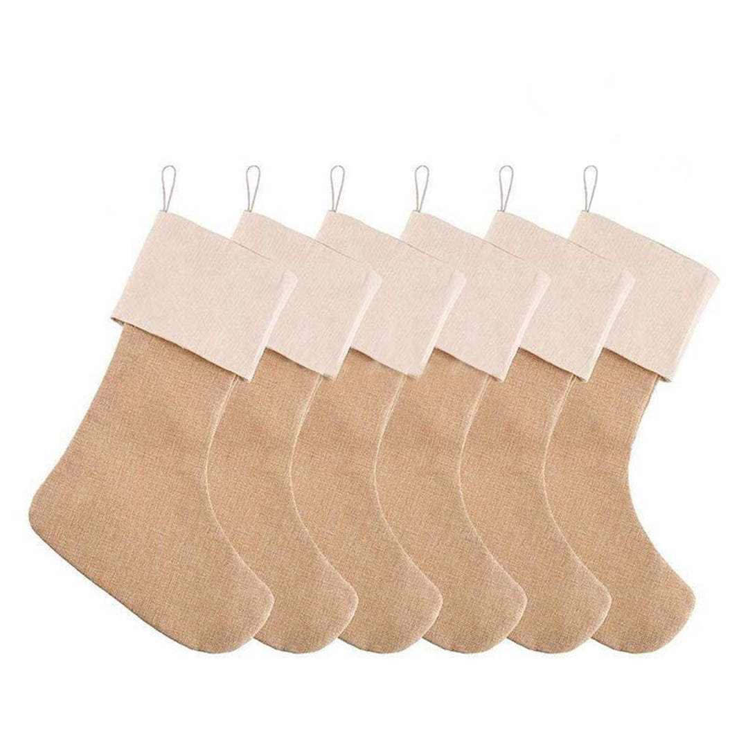 JiJiRuDU Sackleinen Weihnachtsstrumpf 6er Pack, Weihnachten hängende Taschen Weihnachtsfeiertagsstru