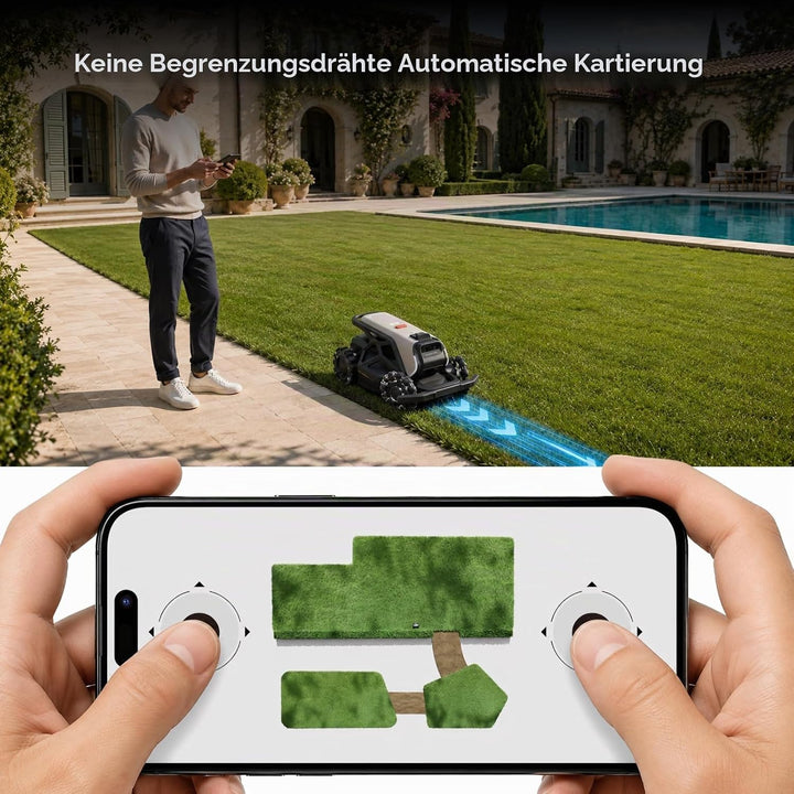 TRON SE Mähroboter ohne Begrenzungskabel, bis 1500m², VSLAM + nRTK Navigation mit 140° KI Vision, Ke