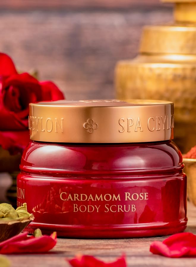 SPA CEYLON Cardamom Rose Body Scrub, 200 g ayurvedisches Körperpeeling mit Kardamom, Rose und Reiskl