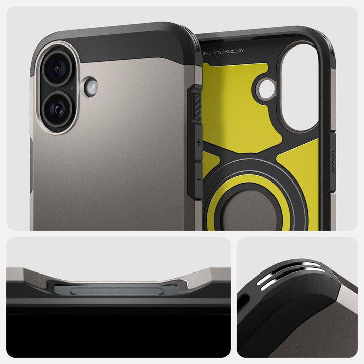 Spigen Tough Armor (AI) MagFit Hülle für iPhone 16, Kompatibel mit MagSafe Zubehör -Gunmetal Gunmeta