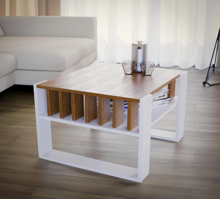 defiPad® Couchtisch mit Stauraum | 65CM Breite Kaffeetisch mit Lammelas | Modern Wohnzimmertisch Eic